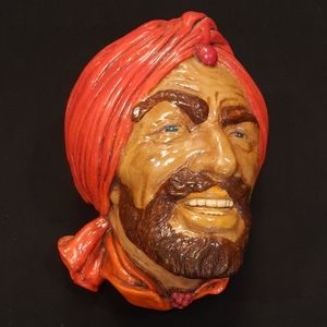 Vintage Chalkware Sheikh Hand Painted Head Wall Plaque ~ Creative Impressions